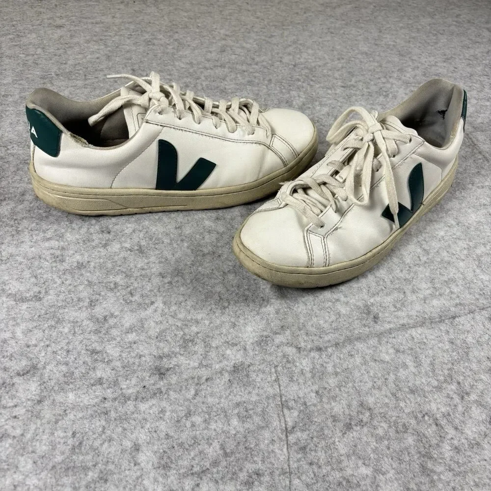 Veja White Green Leather Shoes Sneakers Mens Sz 10 Low Top Casual Lace Up Brazil